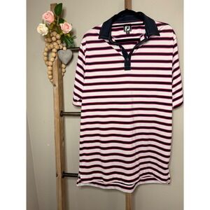 FootJoy Mens Athletic Fit Striped Golf Polo Shirt Navy Pink White Large
